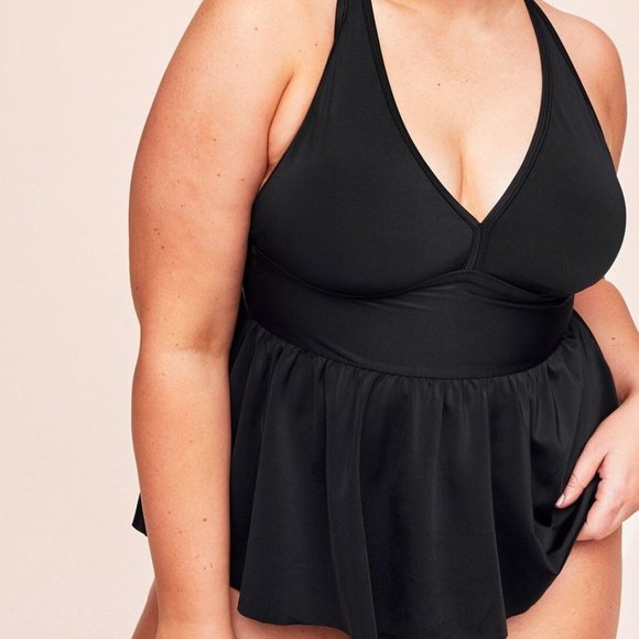 Adore Me Contour Plus Swim Top Swim Tankini Peplum Criss Cross Back Black - Picture 11 of 16